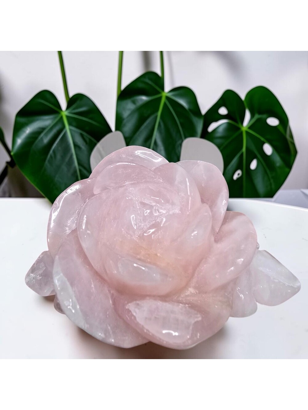 A401. Rose Quartz Natural Crystal Rose Carving